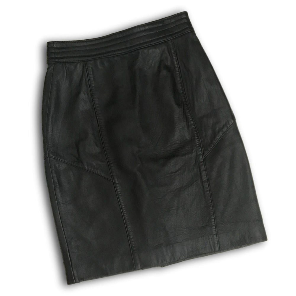Vintage 80s Black Leather Moto Mini Skirt Size 7